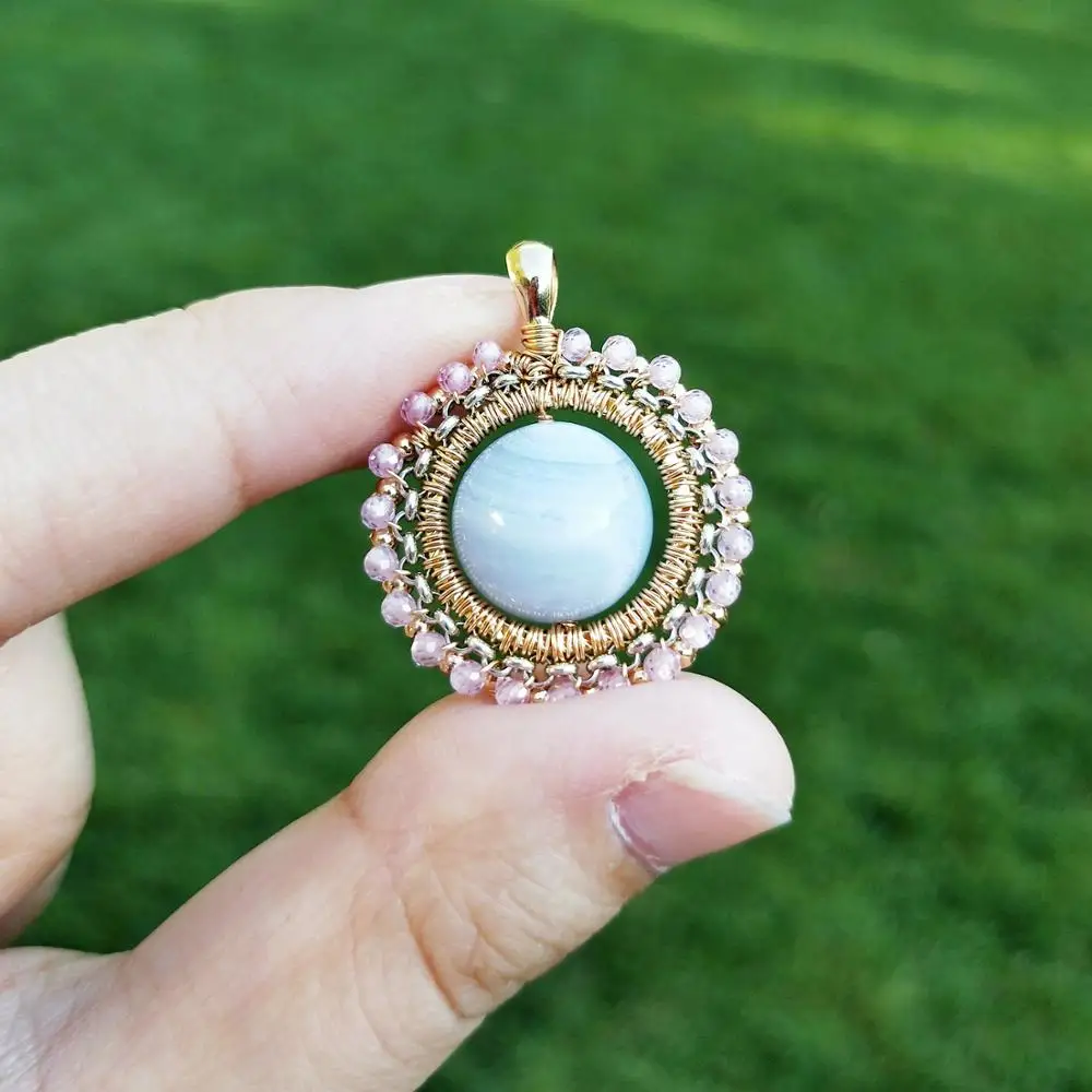 Серия Lii Ji Planet кулон из настоящего камня кьянит лунный камень Charoite жемчуг Серебро