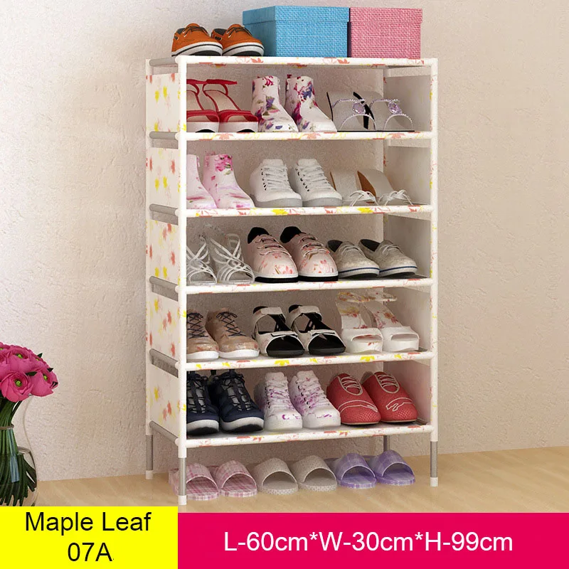 Maple Leaf 07A Многоуровневая Простая Стойка для обуви из нетканого материала, стальная трубка, шкаф для хранения обуви, для прихожей, компактный органайзер для обуви - Цвет: Maple Leaf 07A