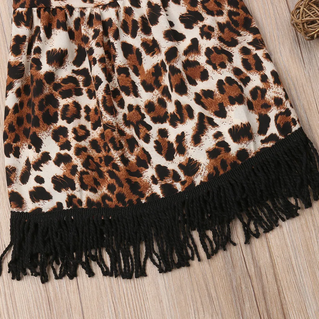 Toddler Kid Baby Girl Leopard Striped Printed Tassel Party Princess Dress Clothes roupa infantil menina ensemble bebe fille ete | Детская