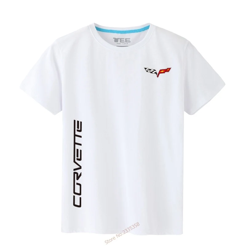 Белый Мужские летние топы, футболки, одноцветные, Chevrolet Corvette, футболка для мужчин, круглый вырез, короткий рукав, модные футболки - Цвет: Белый