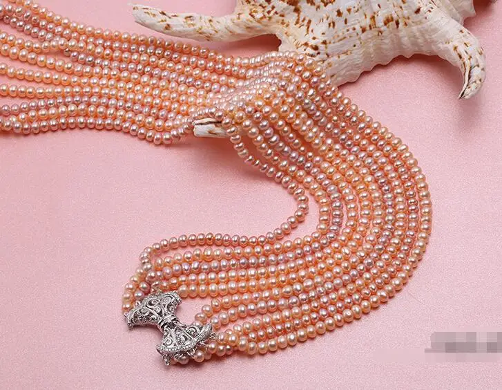 Five-Strand 4x5mm Natural pink Freshwater Pearl Necklace 30 30.5 31 32 33inch | Украшения и аксессуары