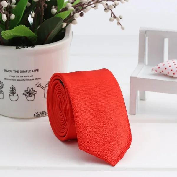bright red Горячие Модные мужские галстуки твердые тонкие простые обтягивающие модные повседневные шеи галстук вечерние деловые свадебные шелковые галстуки одежда аксессуар - Цвет: bright red