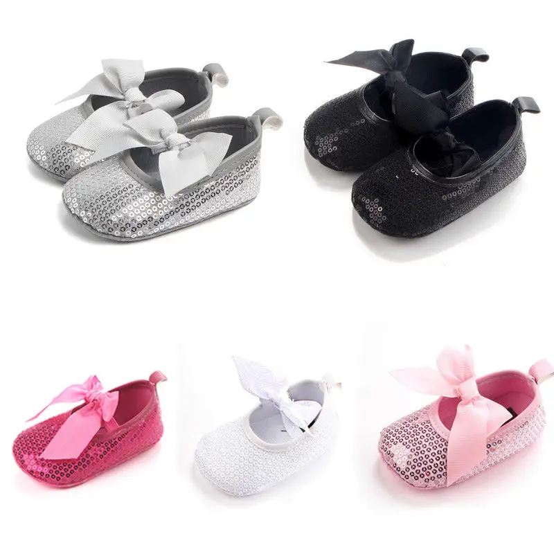 2017 модные блестящие туфли с бантом для новорожденных девочек обувь малышей