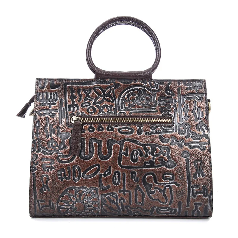 EUMOAN новая кожаная сумка ручной работы ретро тисненая кисточка цвет старый