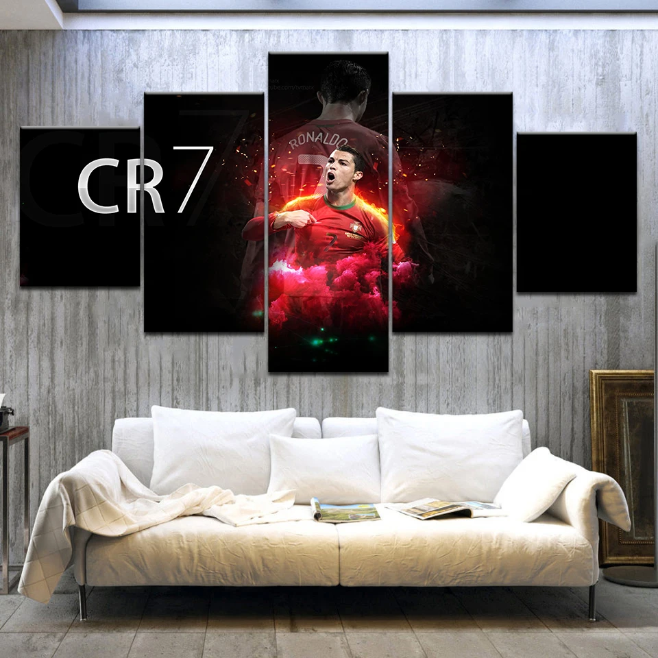 Canvas Wall Art Modular Picture Framework Modern Decoration 5 Pieces Sports CR7 Cristiano Ronaldo HD Printed Boys Room Poster | Дом и сад