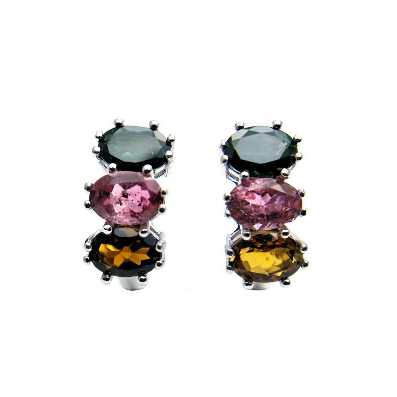 Bolaijewelry, натуральные разноцветные турмалины овальные 5*7 мм драгоценные камни застежка серьги 925 стерлингового серебра ювелирные изделия женщин подарочная коробка