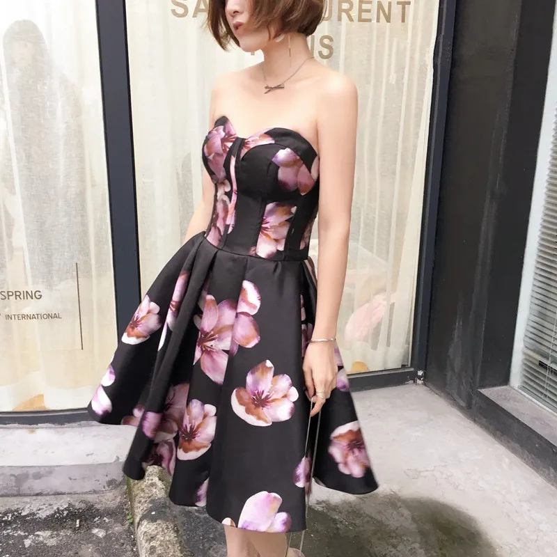 

In Stock Sleeveless Sweetheart Sexy Prom Party Dresses Taffeta Printed Vestidos Dama Off The Shoulder Dress Bridesmaid 0106E