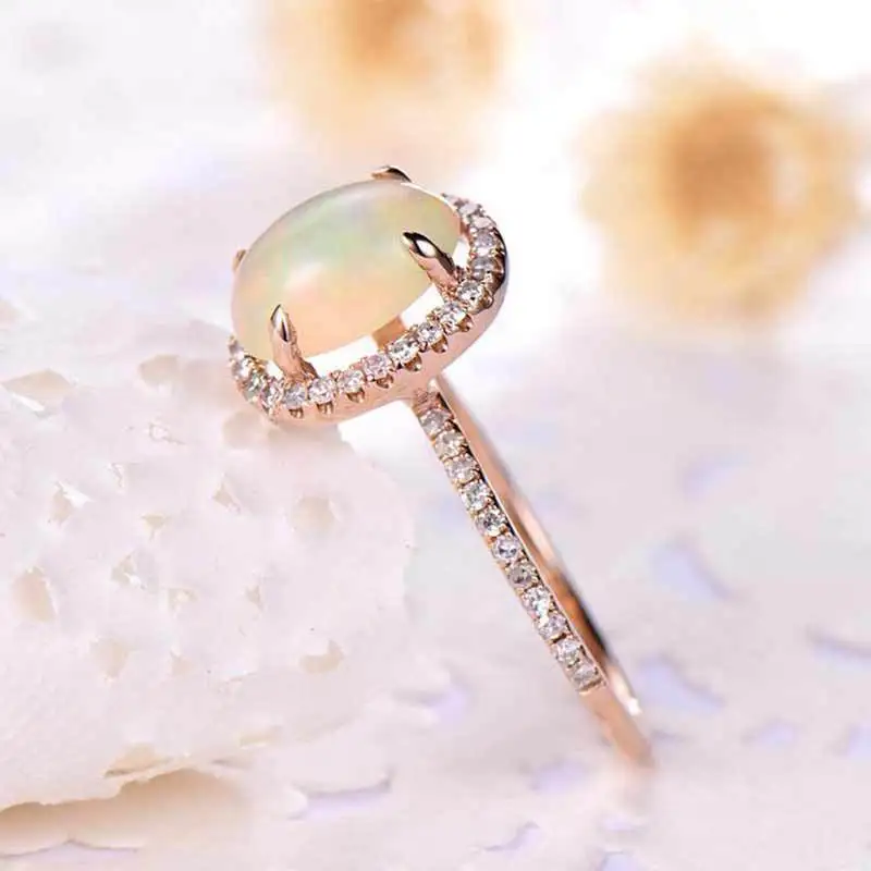 Visisap Large Opal Artificial Rings for Women Zircon Rose Gold Color Ring Dropshipping Fashion Ladies Jewelry Supplier B2698 | Украшения и