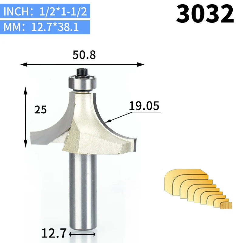 3032 HUHAO 1 шт. круглые фрезы для деревообработки инструмент 2 Флейта концевая фреза с подшипником фреза угловой круглый над бит - Длина режущей кромки: 3032