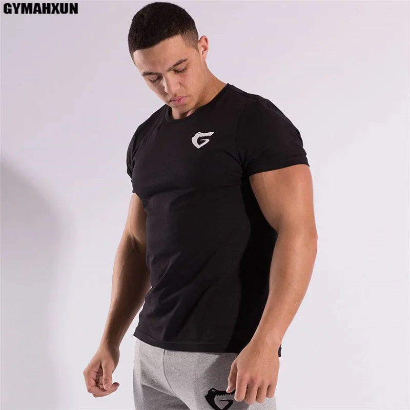 GYMAHXUN Slim Fit тройники Для мужчин печать футболки тренажерные залы хлопковая