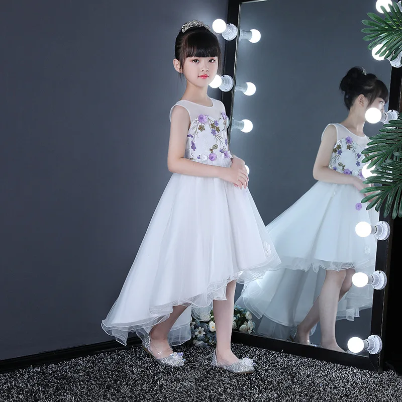 High Quality Romance Dovetail Flower Fancy Girls Wedding Dress Teens Tailing Embroidery Birthday Prom Party Kids Clothes | Детская