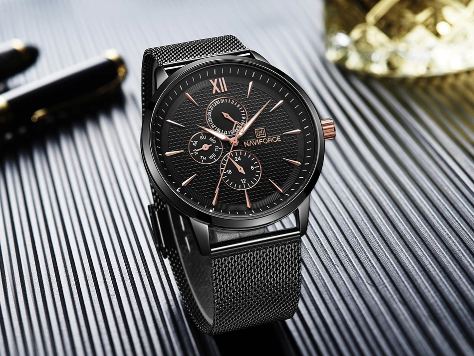 NAVIFORCE модные спортивные часы для мужчин Синий нержавеющая сталь сетки Группа водостойкий бизнес мужские часы кварцевые наручные
