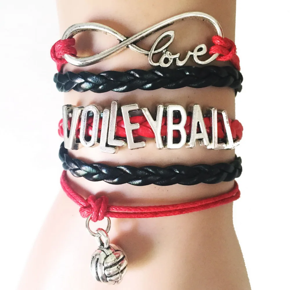 Прямая поставка Бесконечность Люблю Волейбол браслеты Handamde Кожаный Плетеный
