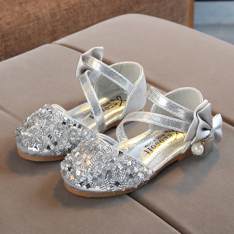 Весенние вечерние туфли для девочек Туфли принцессы с блестящими бусинами