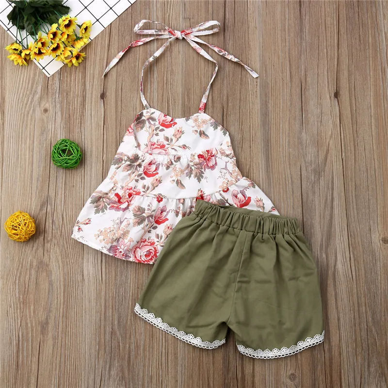 Детские летние комплекты для маленьких девочек без рукавов с лямкой на шее и