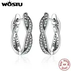 Женские серьги-кольца WOSTU, из 100% настоящего стерлингового серебра 925 пробы с прозрачными фианитами, оригинальные ювелирные изделия в подарок