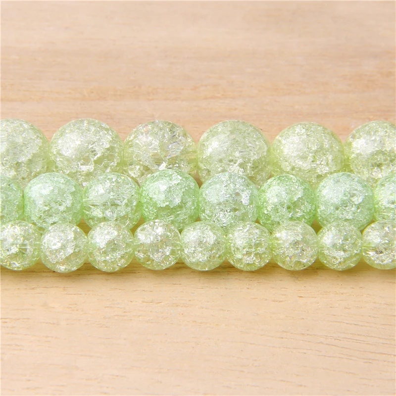 Light Green Cracked quartz Crystal Stone Round loose green crackle glass Beads For Jewelry Making bracelet | Украшения и