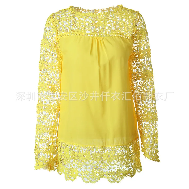Женская шифоновая блузка с длинным рукавом и цветочным кружевом| |