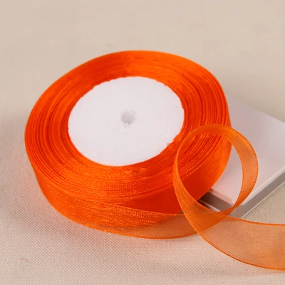 Orange 50 ярдов/рулон) лента из органзы для украшения, подарочная упаковка, рождественские ленты 9/12/15/19/25/38 мм - Цвет: Orange