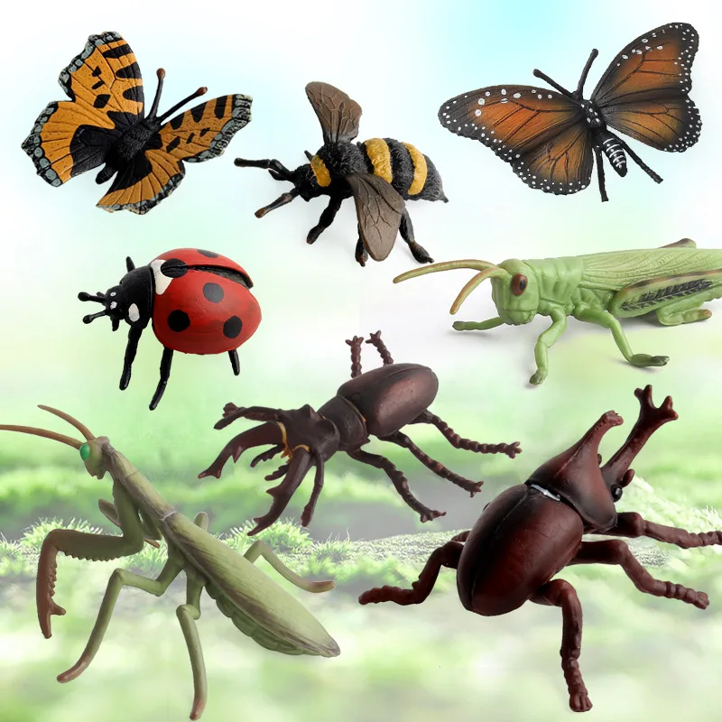 8 teile/набор insekten spielzeug marienkafer grasshopper mantis bee spielzeugfiguren ПВХ яруса модель bilding