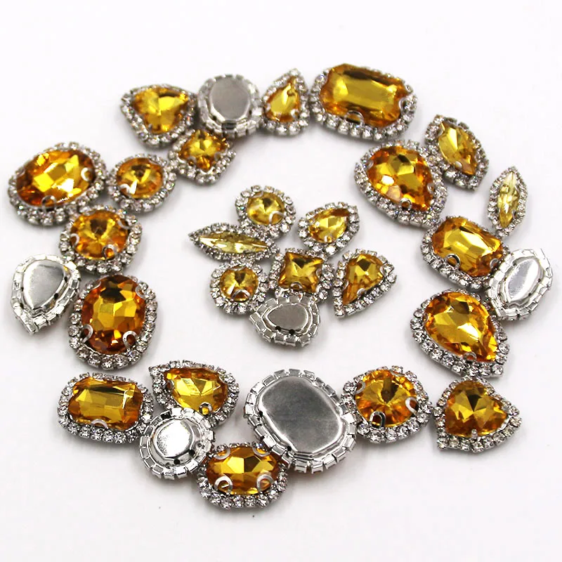 Горячая Распродажа золотисто желтые стеклянные стразы смешанной формы с плоской