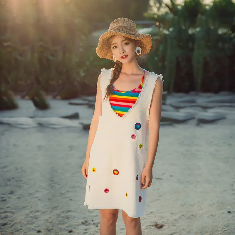 2 шт. летнее женское свободное повседневное джинсовое платье цвета радуги без