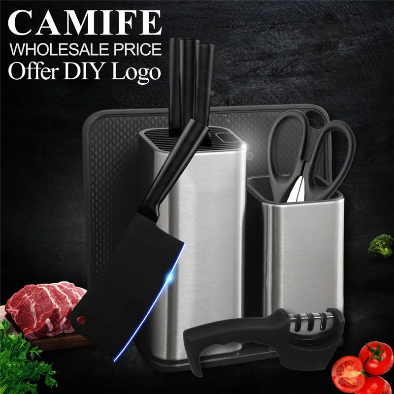 A.7 pcs set Кухонный нож 4cr14 из нержавеющей стали держатель ножа блок стенд утилита Santoku разделочные ножи накири точилка ножницы аксессуары - Цвет: A.7 pcs set