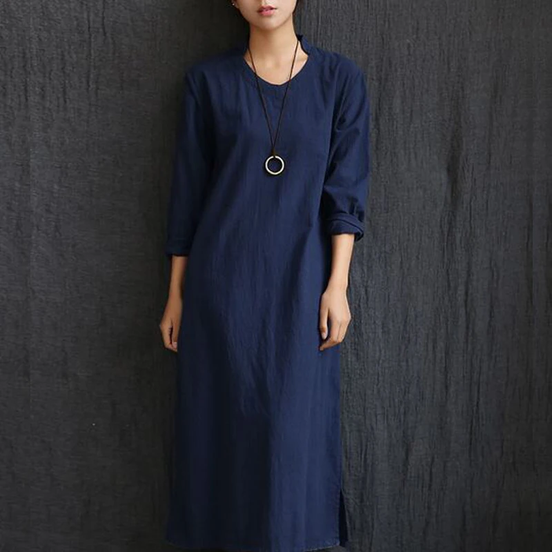 Женское льняное платье макси с V образным вырезом и длинным рукавом|dress clip|dress