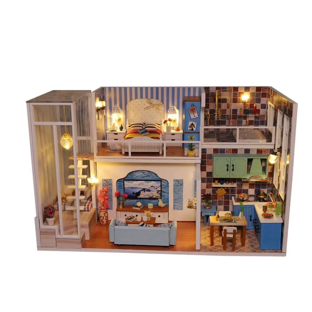 1A De de Madeira DIY Каса де Boneca Móveis Каса де Bonecas Em Miniatura com светодиодный Brinquedos para criandas Presente de Natal L023 - Цвет: 1A