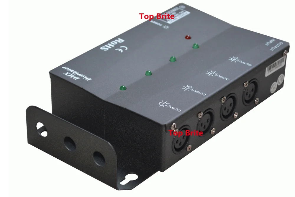 Лучшая цена 1xlot четырехходовой DMX разветвитель DMX512 светильник сценического светильник усилитель сигнала 4 Way DMX распределитель для сценического оборудования
