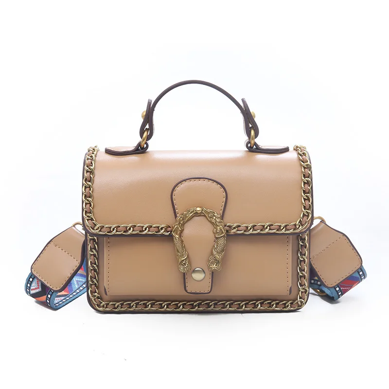 Doococa Ретро стиль ручная маленькая квадратная сумка широкий ремень на плечо