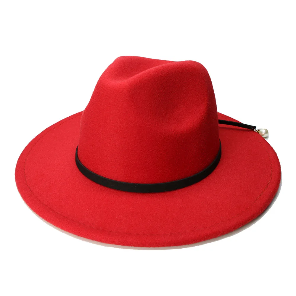 Красный LUCKYLIANJI Ретро детские Винтаж шерсть широкими полями Кепки Fedora панама джаз шляпа-котелок Черный Веревка Группа(54 см/отрегулировать - Цвет: Красный