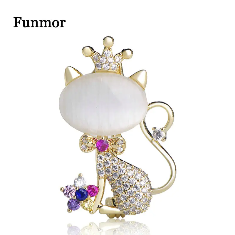 Funmor изящная брошь с цирконием в виде кота медные булавки для девочек Женский