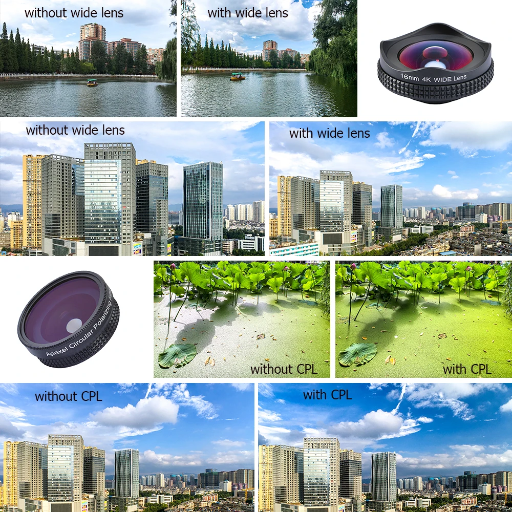 APEXELProfessional 4K широкоугольный Круглый поляризационный фильтр 16 мм HD супер объектив