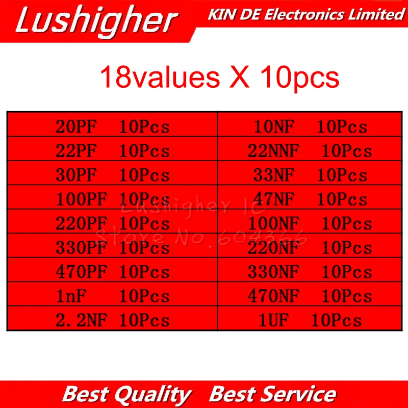 18valuesx10 шт. = 180 20PF-105 (мкФ моно Монолитные керамические конденсаторы 50 В