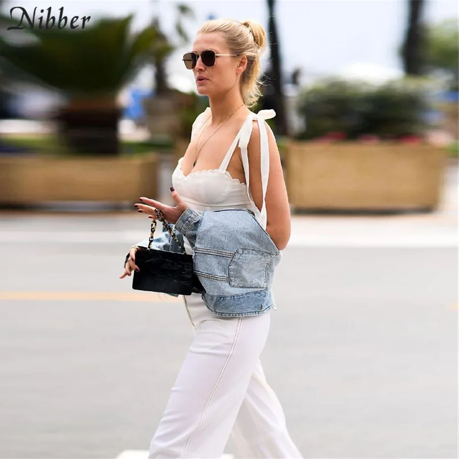 Nibber Мода high street Элегантный белый кроп-Топ женский камзол лето кружевной дизайн Дикий Танк Топы офисные женские футболки