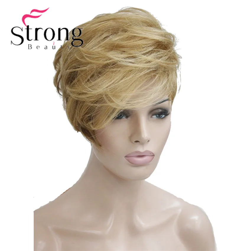 StrongBeauty короткий мягкий Асимметричный золотой блондин до коричневый Омбре парик тепла freindy полный синтетический парик выбор цвета