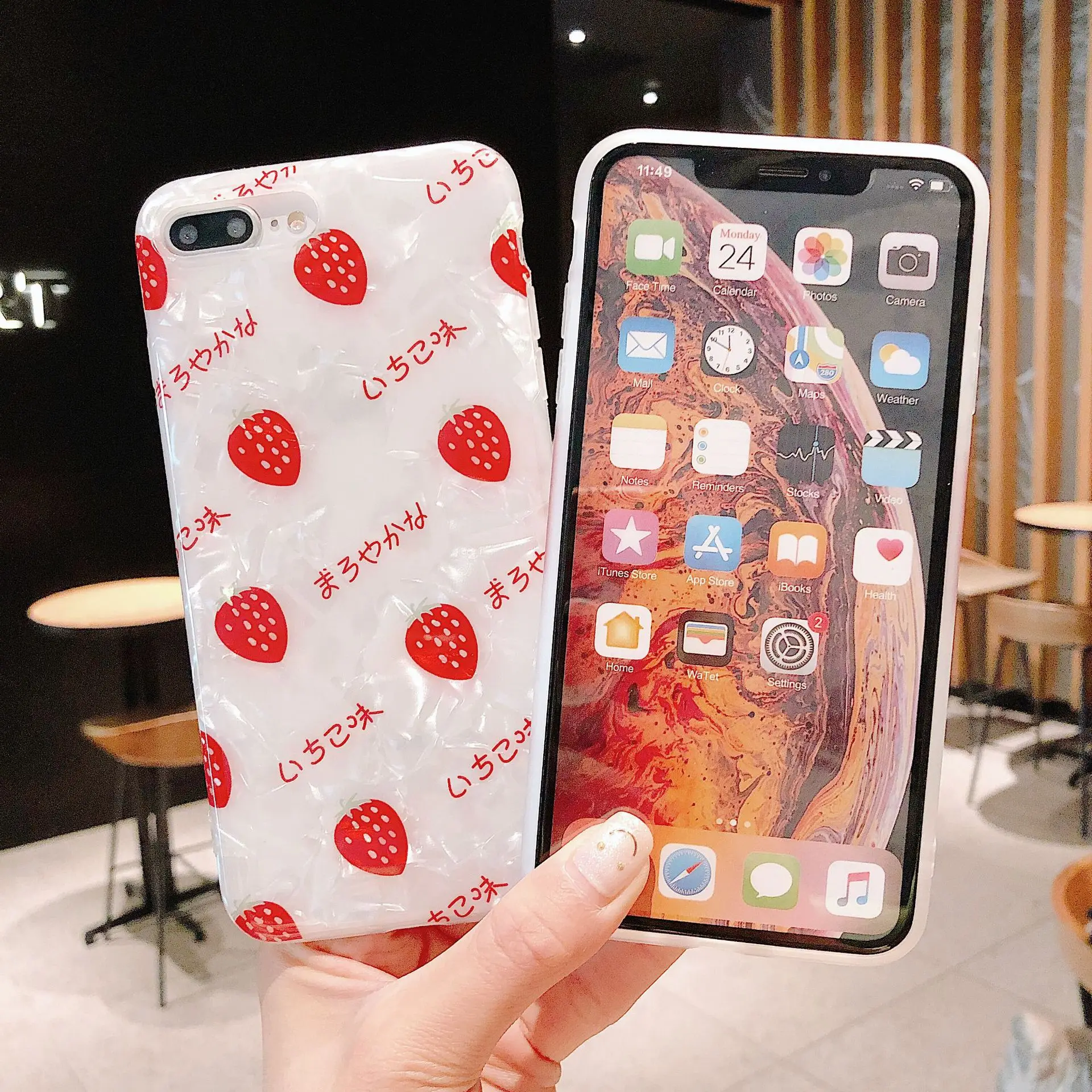 Кавайный японский клубничный чехол для телефона iPhone 7 Puls 6 6S 8 X XS XR Xsmax s Мягкий