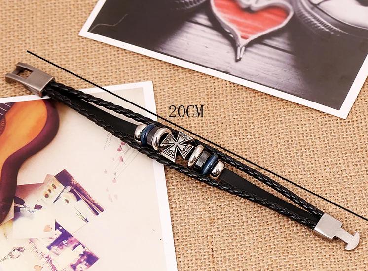 Модные Для Мужчин's Кожаные браслеты Винтаж круги Крест Очарование Плетеный