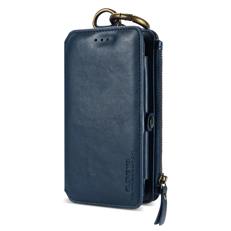 FLOVEME Retro Leather Wallet Case for iPhone 7 8 6 6s plus Card Slot Case for iPhone X XR XS Max 5s SE Cover Business Phone Bags - Цвет: Blue