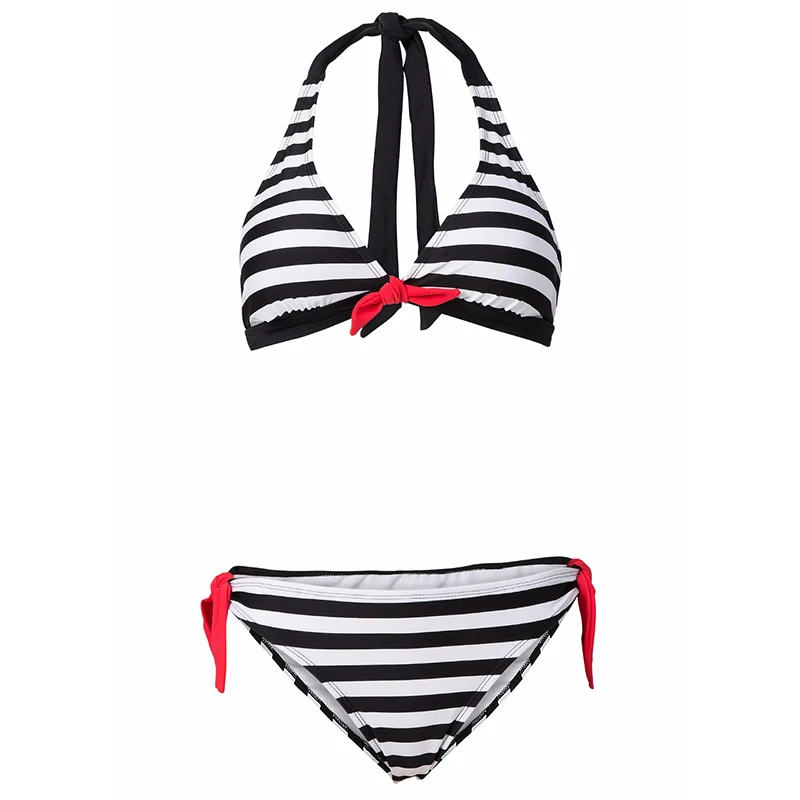 2019 Striped Bikini Set Low Waist Tied around the neck Women Swimwear Sexy Push Up Padded Crop Top Summer Bathing Suit |