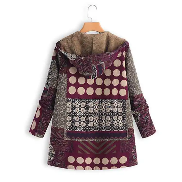 Printing plus velvet padded cotton splicing fashion loose casual woman coats winter 2018 Hooded Wool Blends | Женская одежда
