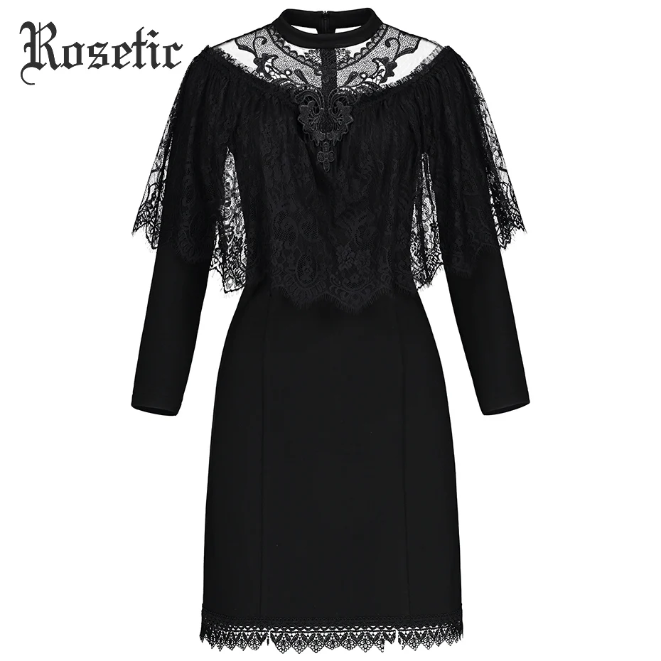 Rosetic, готическое осеннее женское платье, черная сетка, пэчворк, кружево, повседневное, сексуальное, тонкое, элегантное, для вечеринки, выпускного, дикое, модное, готическое, викторианское платье
