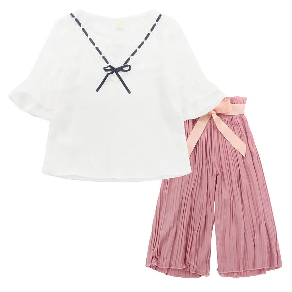 Детский комплект из 2 предметов белая рубашка + розовые штаны летний для девочек 6