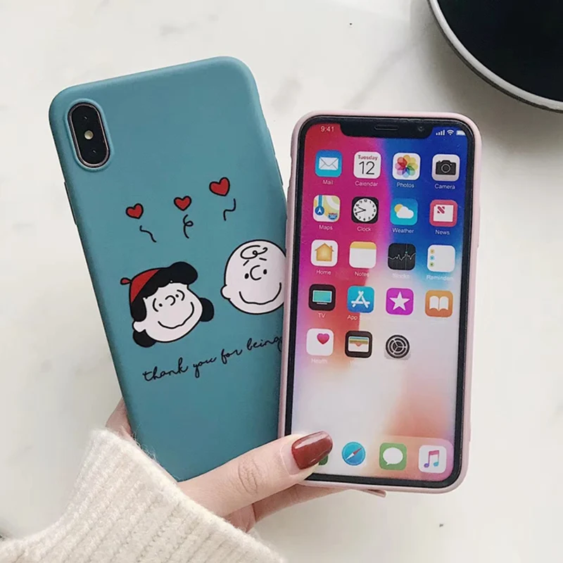 WOTP Couple Cute Cartoon Love Heart INS Soft TPU Phone Case For iPhone XR X XS Max iphone 7 6 6S 8 Plus Back Cover |