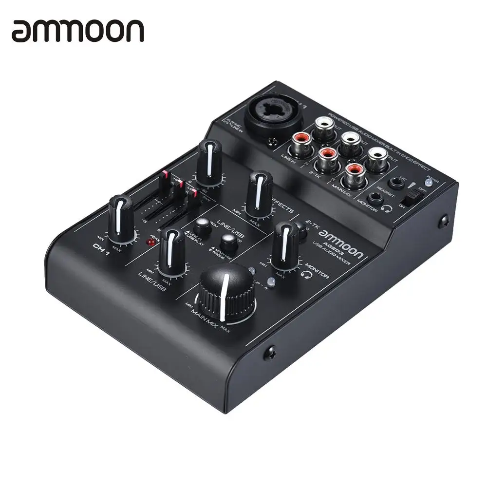

Ammoon AGE03 5-канальный мини-линии смешивания консольный микшер с USB аудио Интерфейс встроенный эффект эхо питаемые через USB порт
