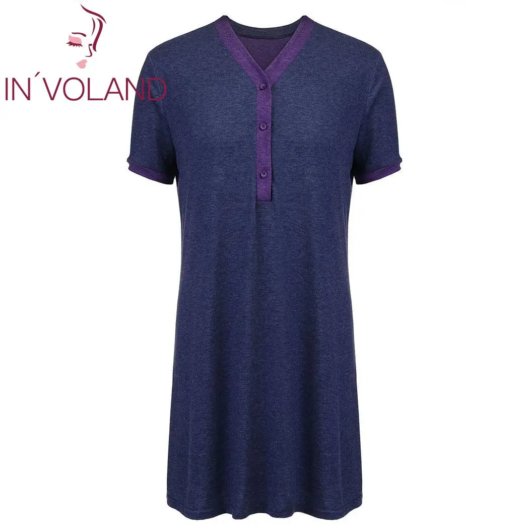 Navy Blue IN'VOLAND, женская одежда для сна, платье размера плюс XL-5XL, летние Ночные рубашки для беременных, кормящих грудью, ночное белье, женские платья, ночные рубашки - Цвет: Navy Blue