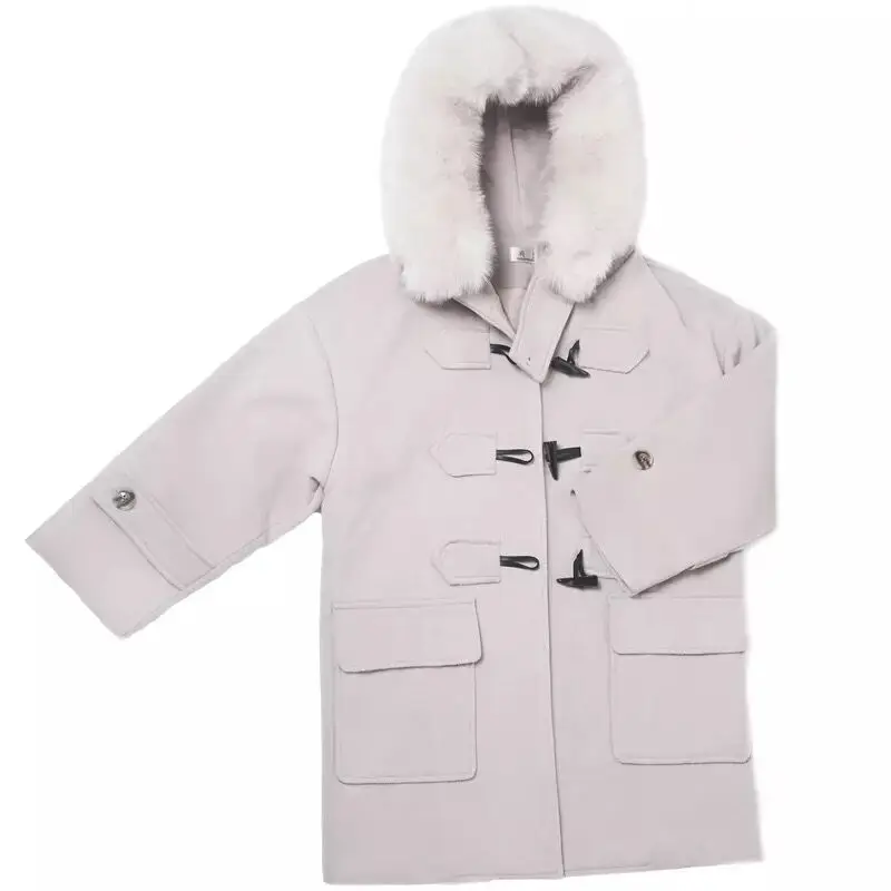 Зимняя длинная куртка 2018 Корейская новая шерстяная с роговыми пуговицами