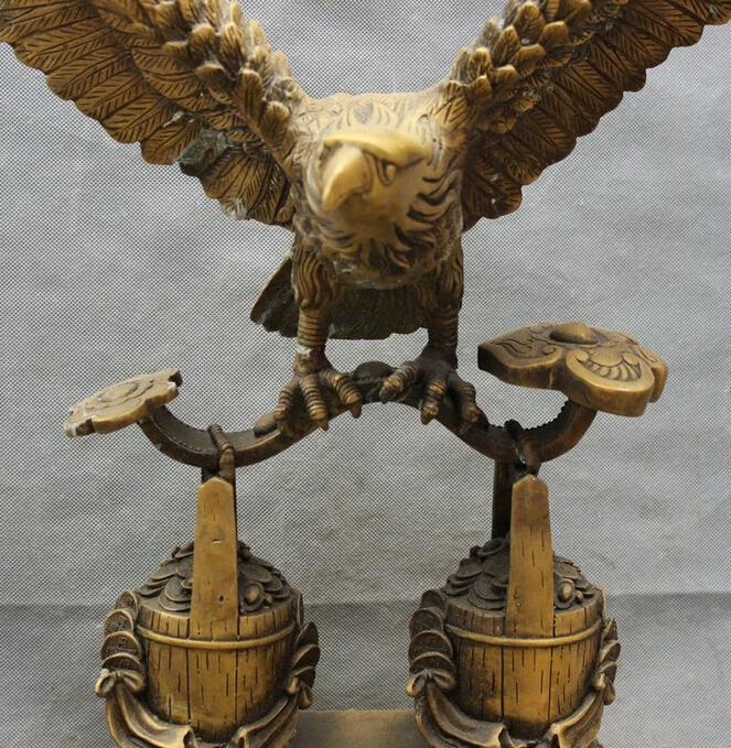 USPS to USA S1813 25&quot Chinese Bronze Fly Eagle On RuYi YuanBao Coin Wealth Bucket Cask Fish Statue | Дом и сад