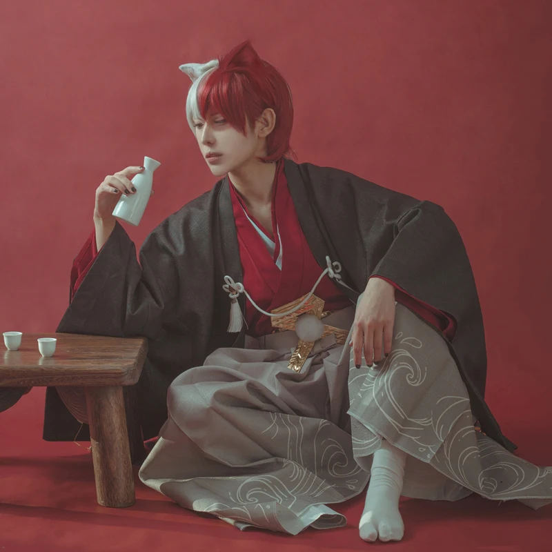 Аниме My Hero Academy Todoroki Shoto Kimotamesh кимоно полный комплект+ Ухо унисекс Косплей Костюм Хэллоуин новинка